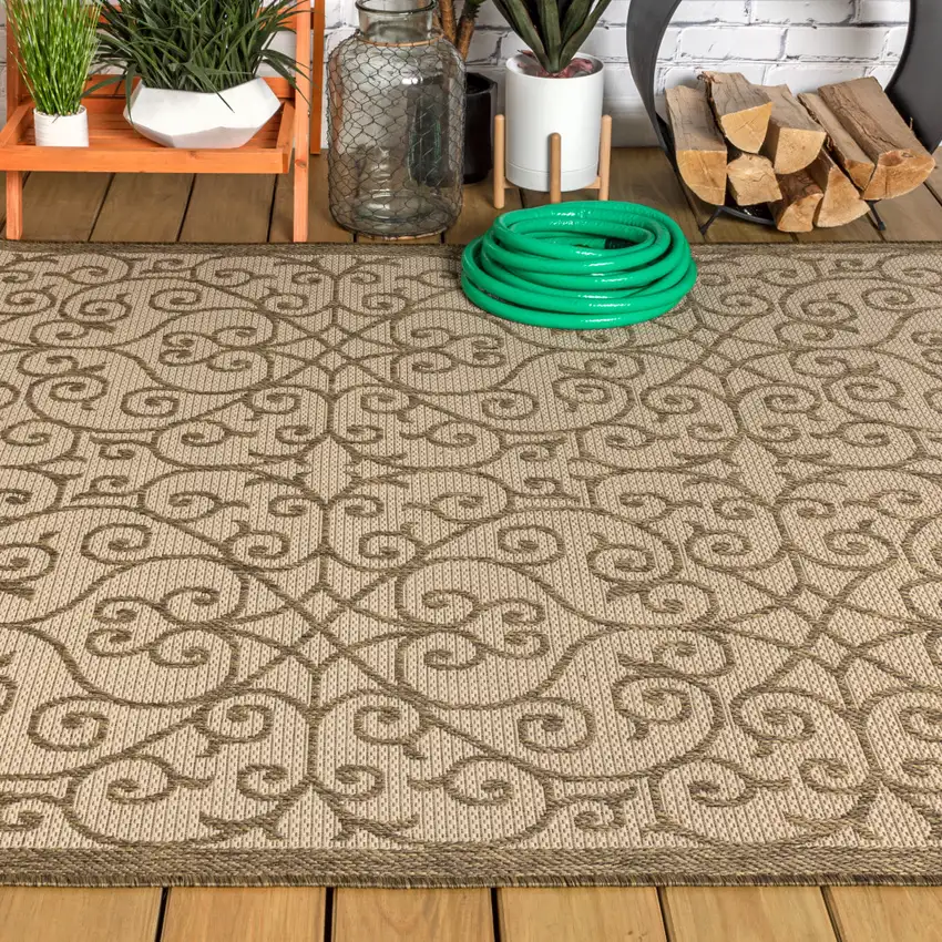 Beige And Brown Geometric Indoor Outdoor Area Rug Photo 7