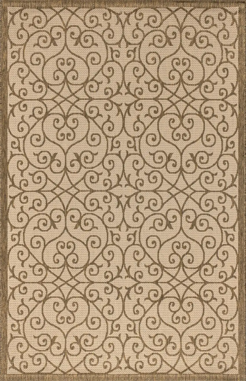 Beige And Brown Geometric Indoor Outdoor Area Rug Photo 1