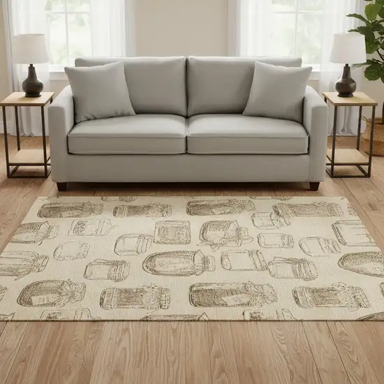 Beige And Brown Geometric Washable Area Rug With UV Protection Photo 1