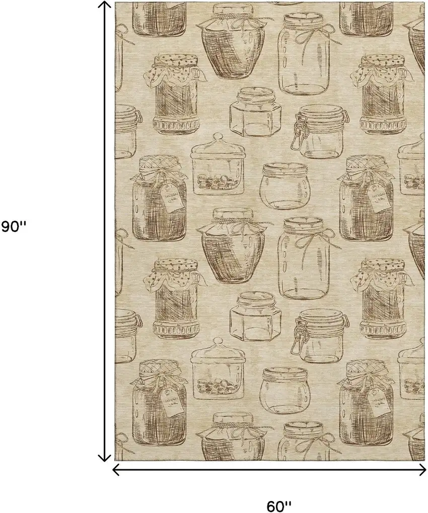 Beige And Brown Geometric Washable Area Rug With UV Protection Photo 3