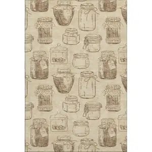 Photo of Beige And Brown Geometric Washable Area Rug With UV Protection