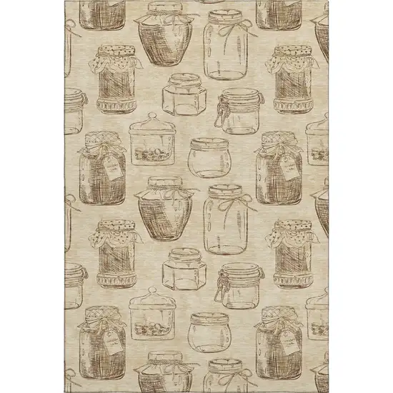 Beige And Brown Geometric Washable Area Rug With UV Protection Photo 2