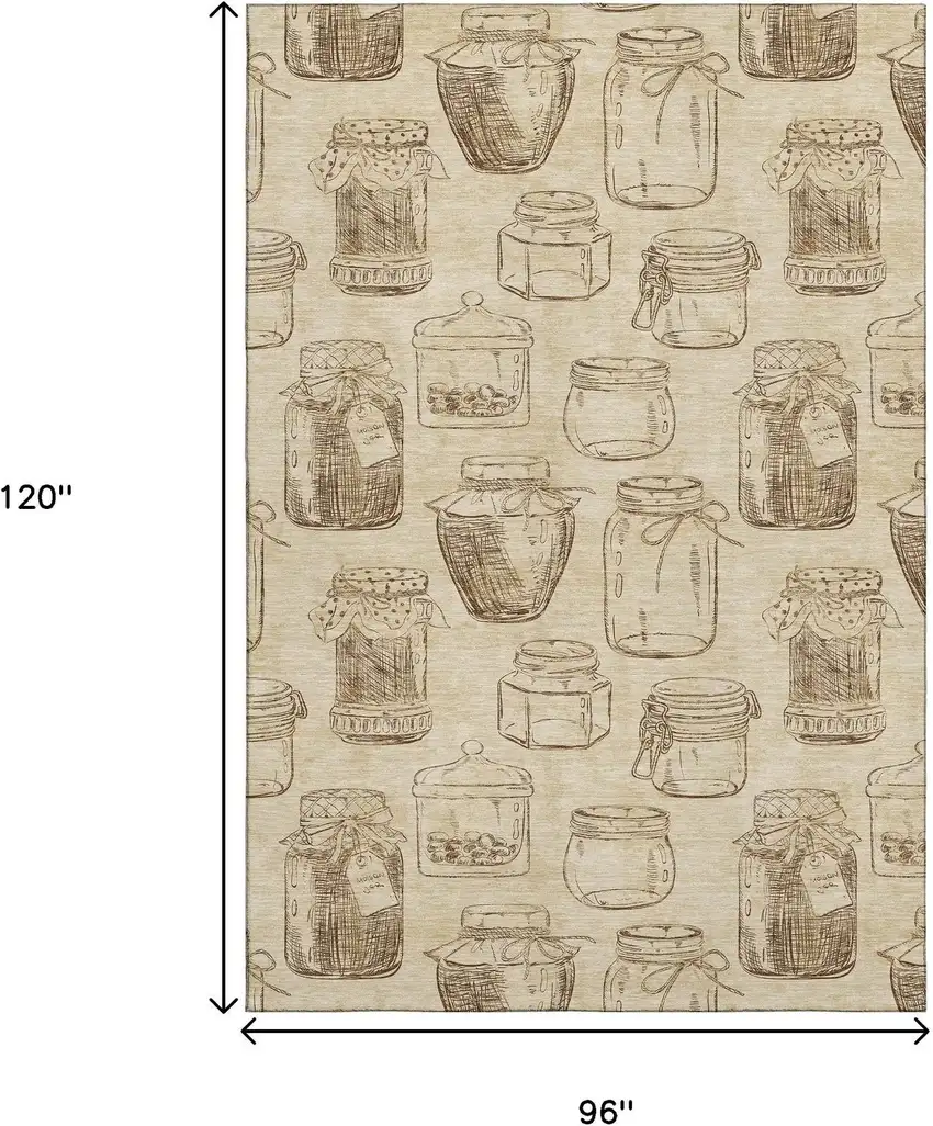 Beige And Brown Geometric Washable Area Rug With UV Protection Photo 3