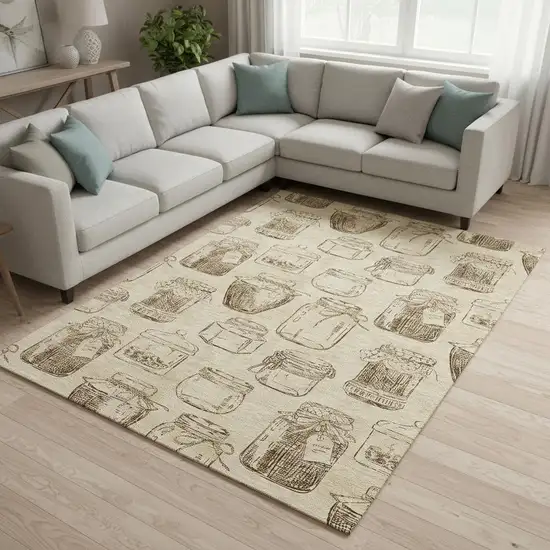 Beige And Brown Geometric Washable Area Rug With UV Protection Photo 2