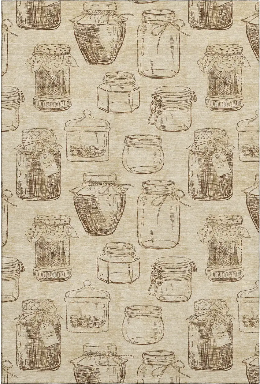 Beige And Brown Geometric Washable Area Rug With UV Protection Photo 2