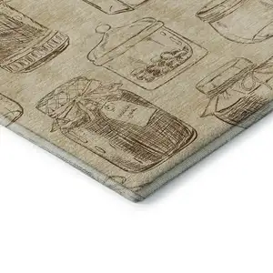 Photo of Beige And Brown Geometric Washable Area Rug With UV Protection