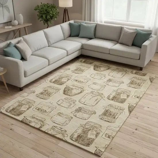 Beige And Brown Geometric Washable Area Rug With UV Protection Photo 1