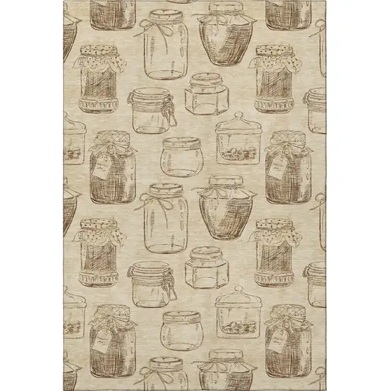 Beige And Brown Geometric Washable Area Rug With UV Protection Photo 4