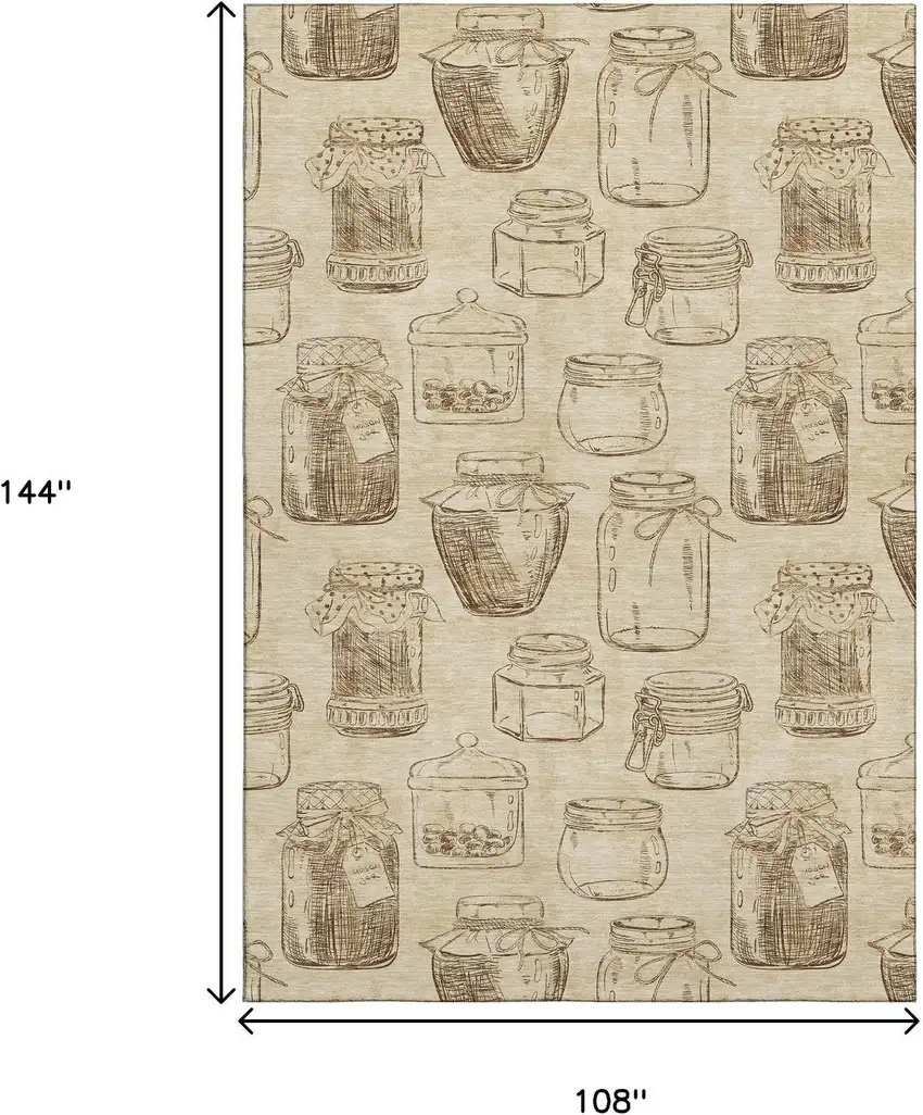 Beige And Brown Geometric Washable Area Rug With UV Protection Photo 3