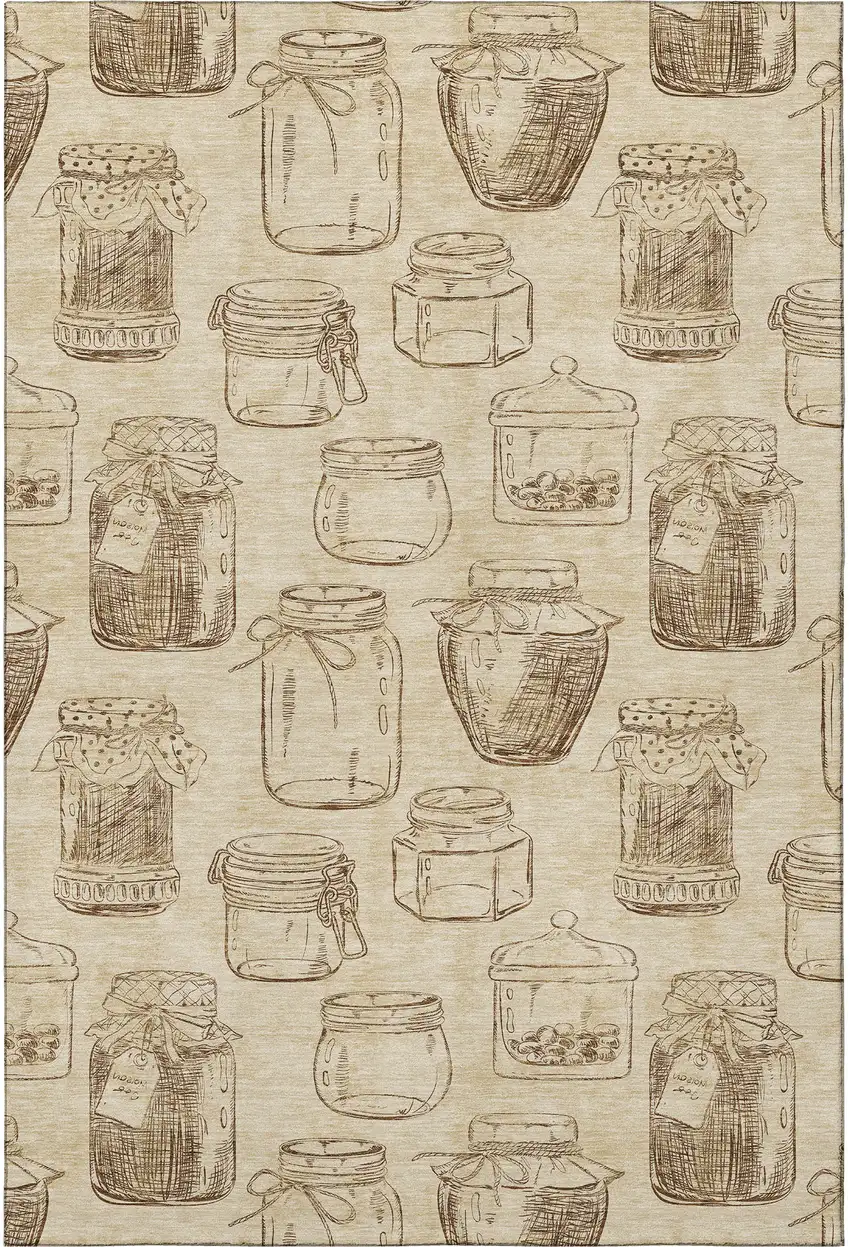 Beige And Brown Geometric Washable Area Rug With UV Protection Photo 4