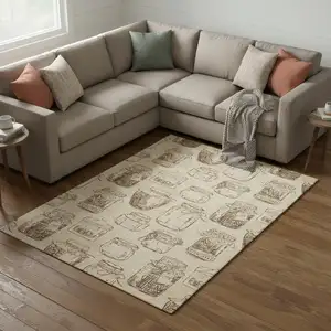 Photo of Beige And Brown Geometric Washable Area Rug With UV Protection