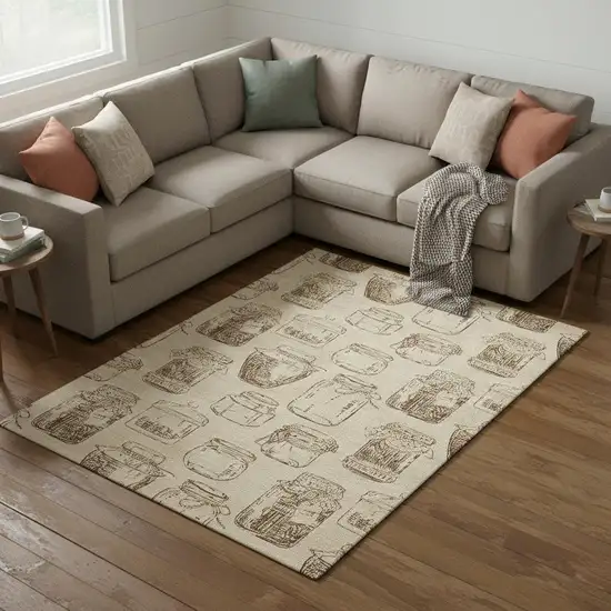 Beige And Brown Geometric Washable Area Rug With UV Protection Photo 1