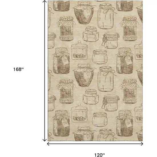 Beige And Brown Geometric Washable Area Rug With UV Protection Photo 3