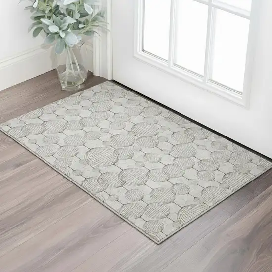 Beige And Brown Geometric Washable Area Rug With UV Protection Photo 2