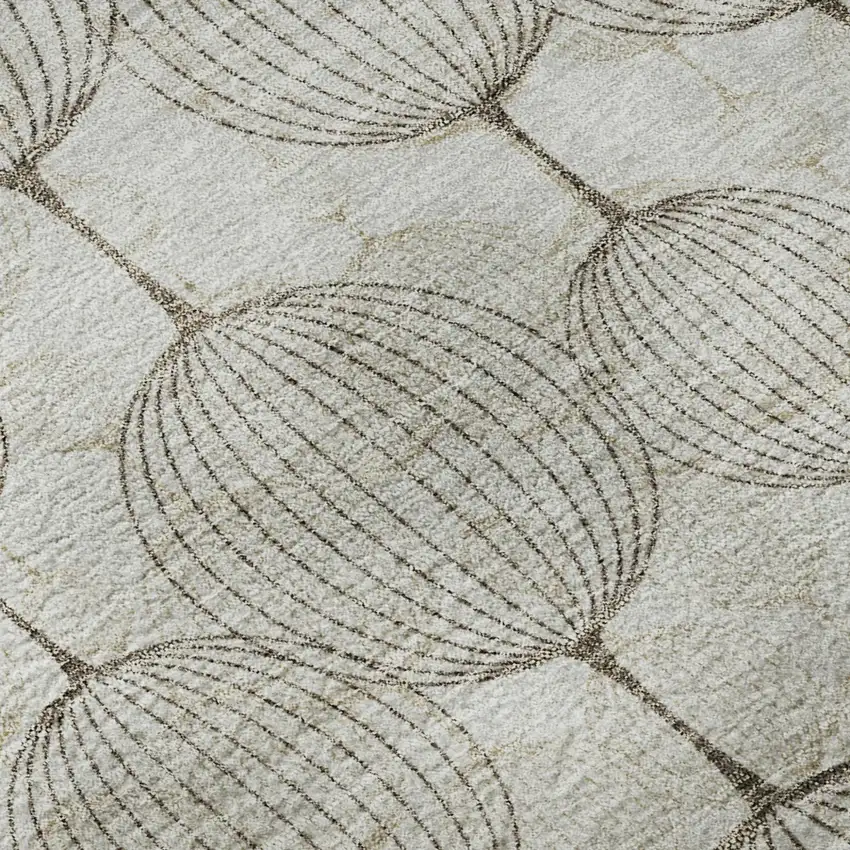Beige And Brown Geometric Washable Area Rug With UV Protection Photo 8