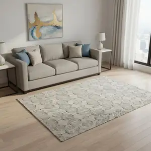 Photo of Beige And Brown Geometric Washable Area Rug With UV Protection