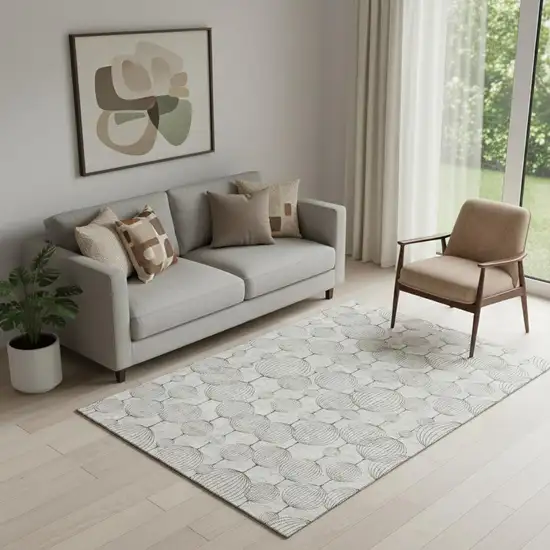 Beige And Brown Geometric Washable Area Rug With UV Protection Photo 1