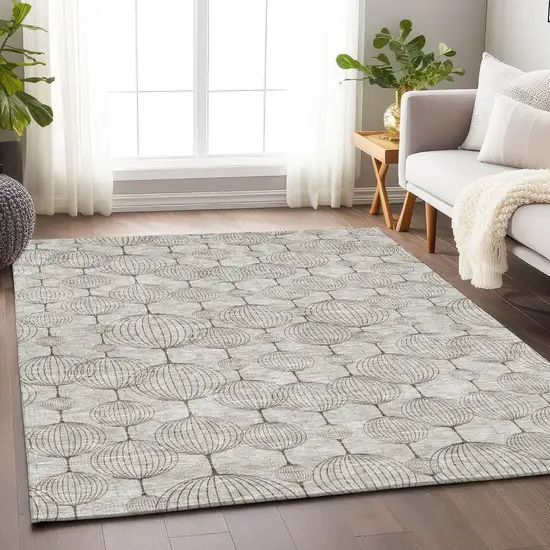 Beige And Brown Geometric Washable Area Rug With UV Protection Photo 5