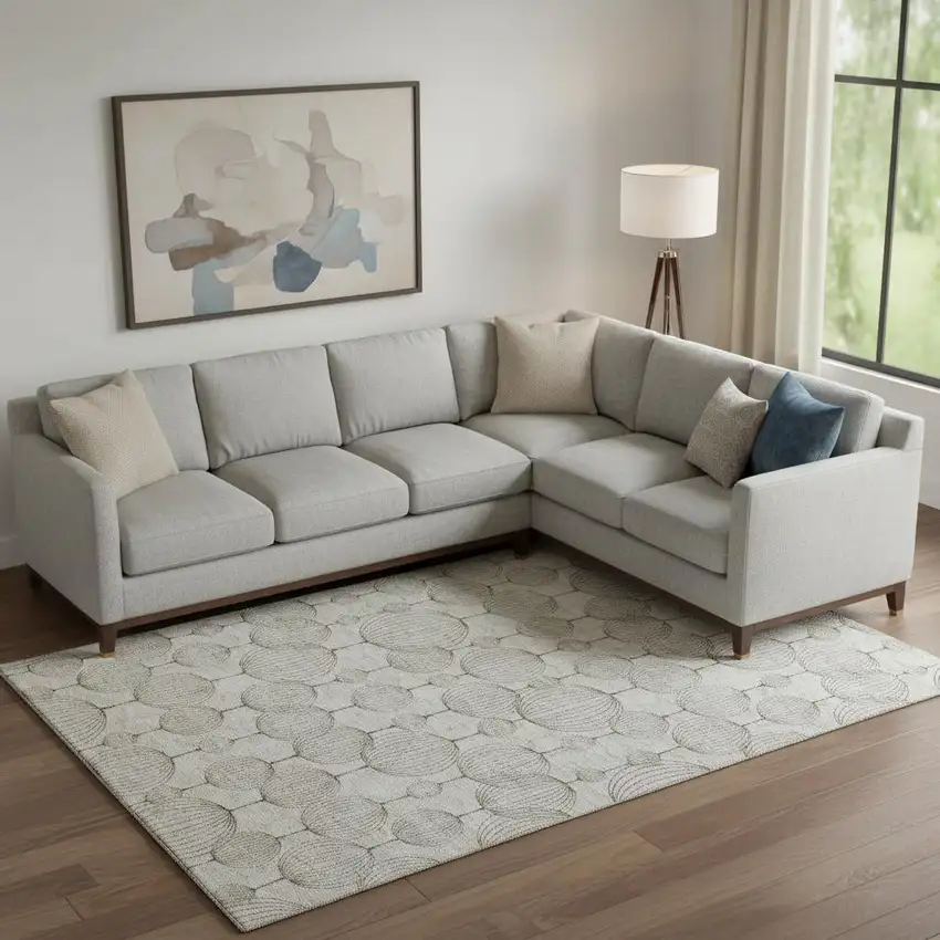 Beige And Brown Geometric Washable Area Rug With UV Protection Photo 1