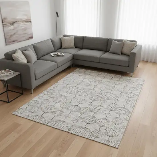 Beige And Brown Geometric Washable Area Rug With UV Protection Photo 2