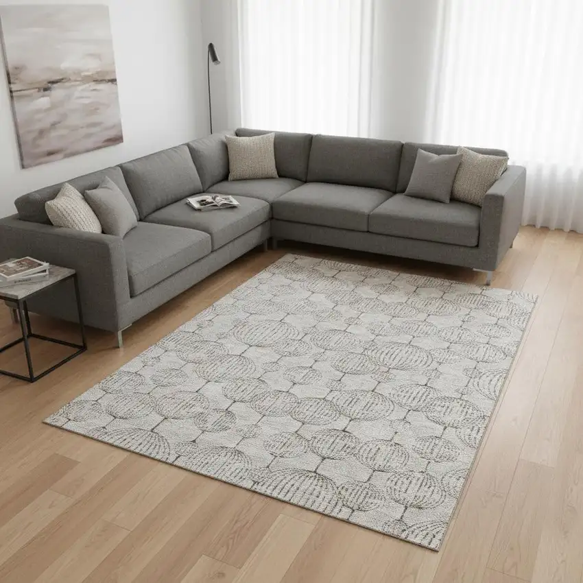 Beige And Brown Geometric Washable Area Rug With UV Protection Photo 2