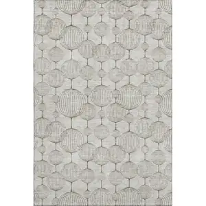 Photo of Beige And Brown Geometric Washable Area Rug With UV Protection