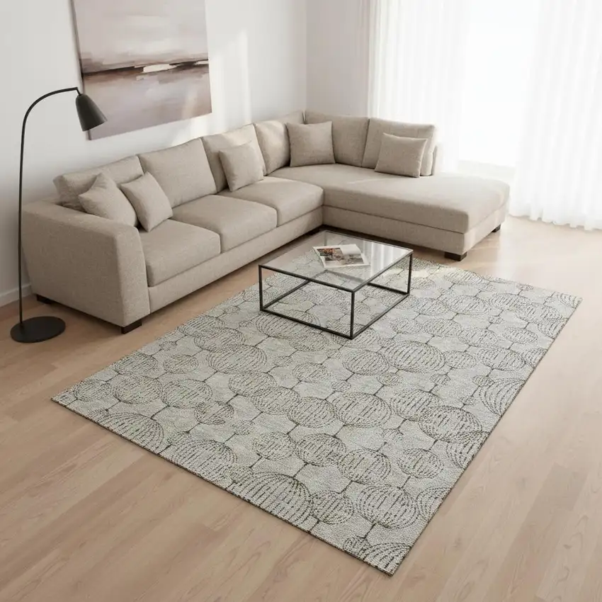 Beige And Brown Geometric Washable Area Rug With UV Protection Photo 2