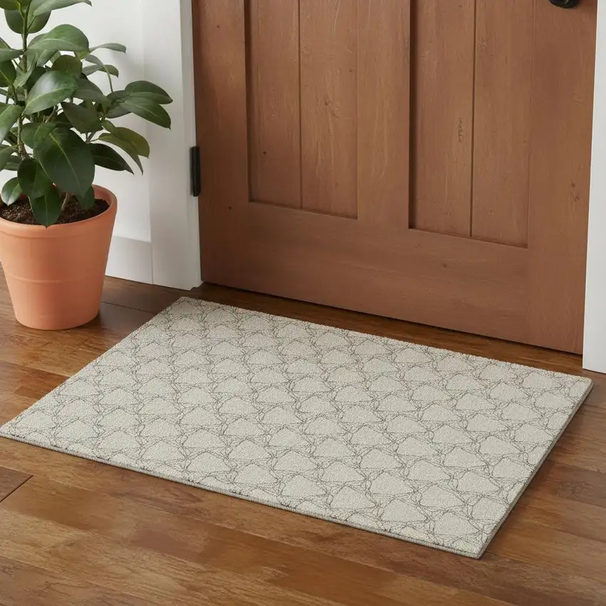 Beige And Brown Geometric Washable Area Rug With UV Protection Photo 1