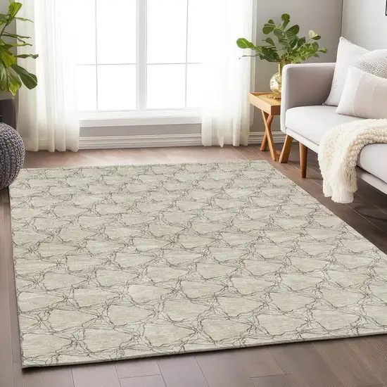 Beige And Brown Geometric Washable Area Rug With UV Protection Photo 4