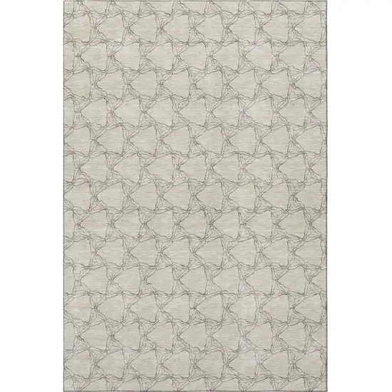 Beige And Brown Geometric Washable Area Rug With UV Protection Photo 3