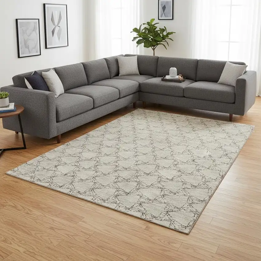 Beige And Brown Geometric Washable Area Rug With UV Protection Photo 2