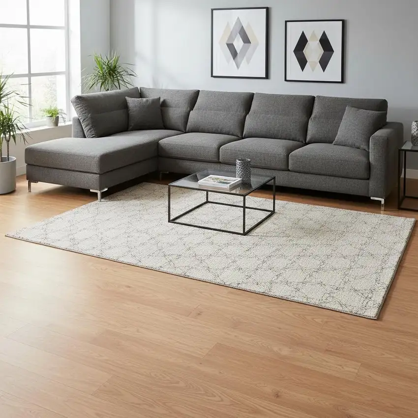 Beige And Brown Geometric Washable Area Rug With UV Protection Photo 2