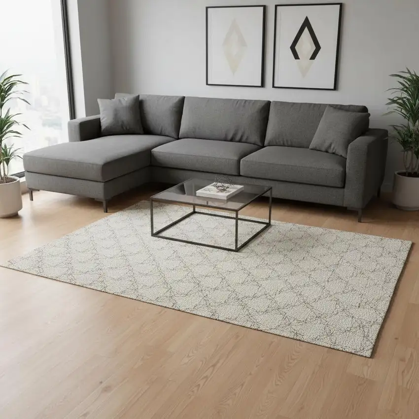 Beige And Brown Geometric Washable Area Rug With UV Protection Photo 2