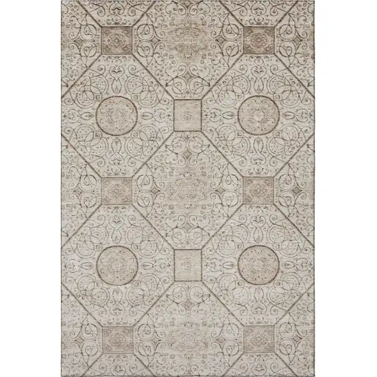 Beige And Brown Geometric Washable Area Rug With UV Protection Photo 3