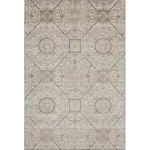 Photo of Beige And Brown Geometric Washable Area Rug With UV Protection