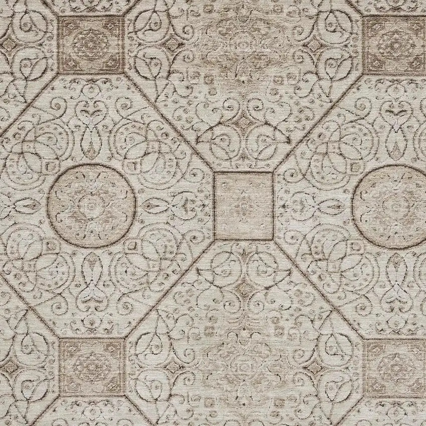 Beige And Brown Geometric Washable Area Rug With UV Protection Photo 2