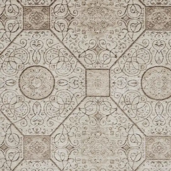 Beige And Brown Geometric Washable Area Rug With UV Protection Photo 2