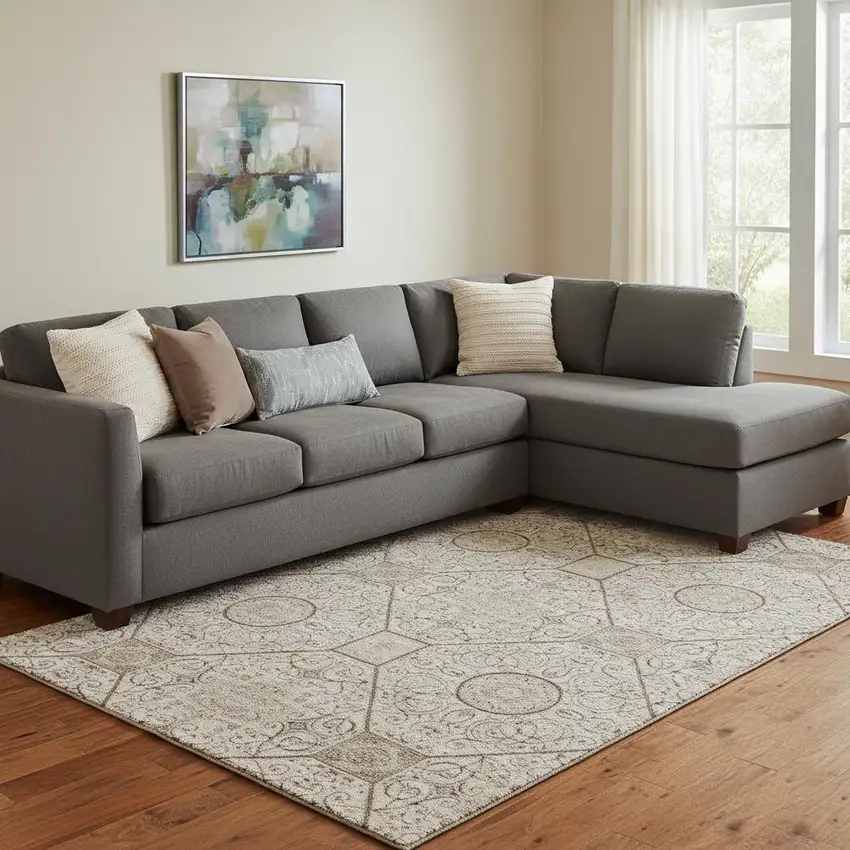 Beige And Brown Geometric Washable Area Rug With UV Protection Photo 2