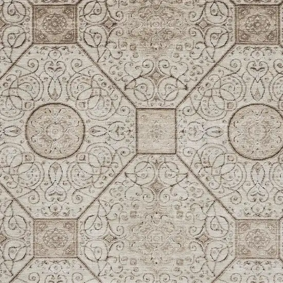 Beige And Brown Geometric Washable Area Rug With UV Protection Photo 2