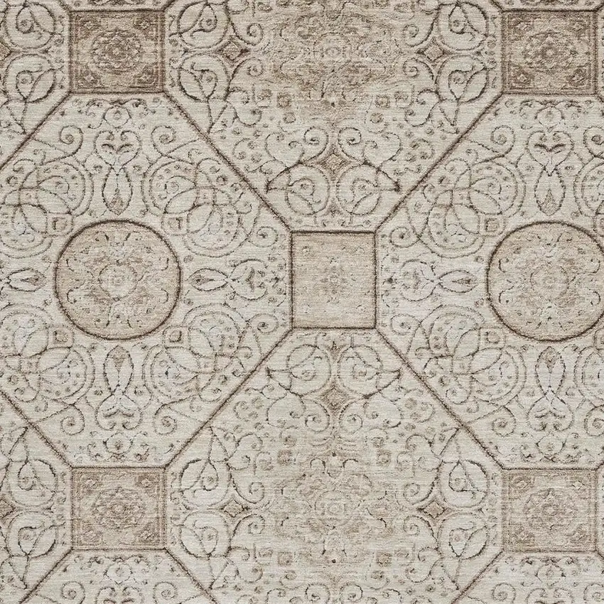 Beige And Brown Geometric Washable Area Rug With UV Protection Photo 2