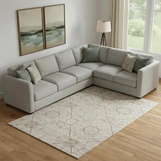 Beige And Brown Geometric Washable Area Rug With UV Protection Photo 2