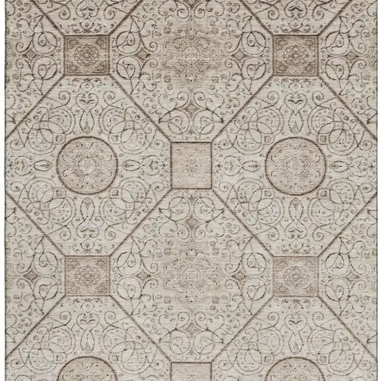 Beige And Brown Geometric Washable Area Rug With UV Protection Photo 2