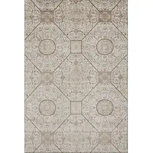 Photo of Beige And Brown Geometric Washable Area Rug With UV Protection