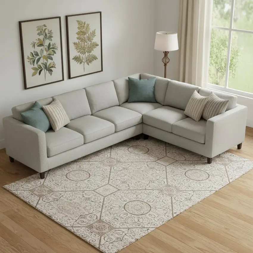 Beige And Brown Geometric Washable Area Rug With UV Protection Photo 2