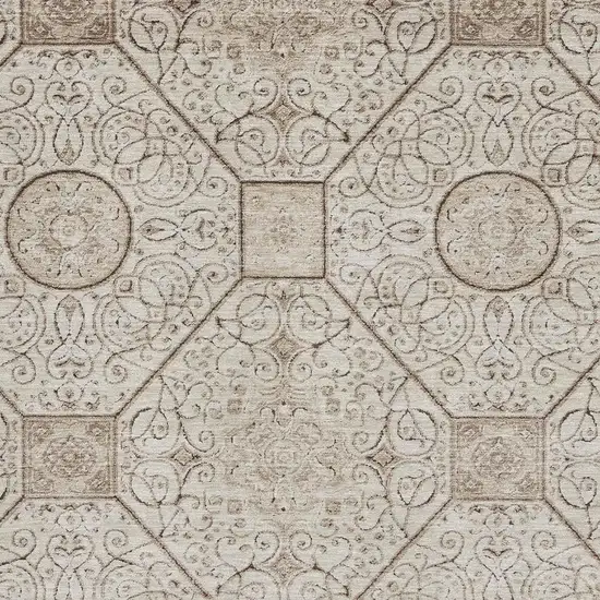 Beige And Brown Geometric Washable Area Rug With UV Protection Photo 2