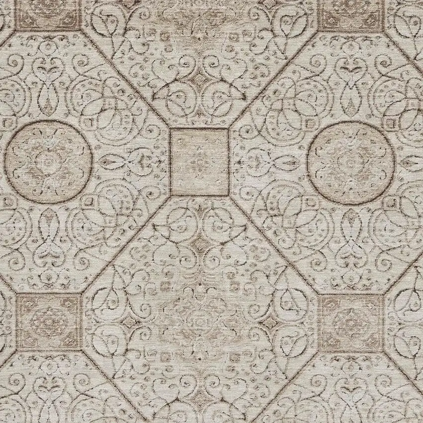 Beige And Brown Geometric Washable Area Rug With UV Protection Photo 2