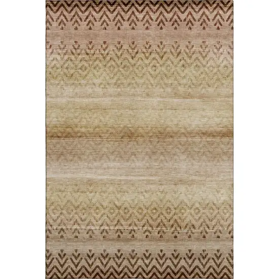 Beige And Brown Geometric Washable Area Rug With UV Protection Photo 1
