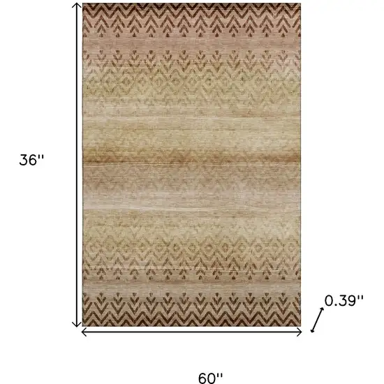 Beige And Brown Geometric Washable Area Rug With UV Protection Photo 9