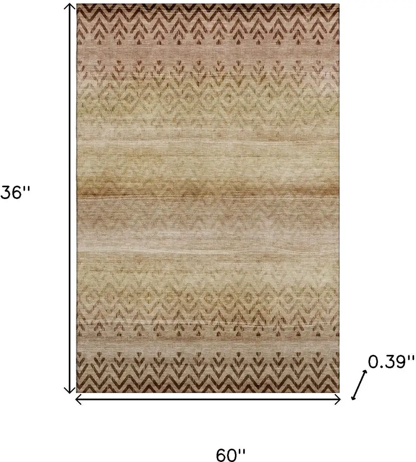 Beige And Brown Geometric Washable Area Rug With UV Protection Photo 9