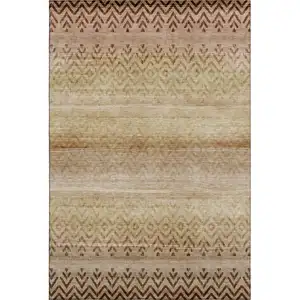 Photo of Beige And Brown Geometric Washable Area Rug With UV Protection